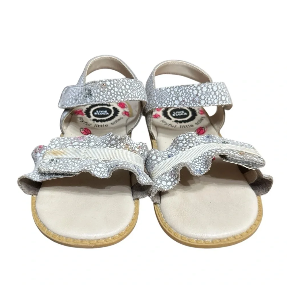 Livie & Luca Posey Sandal Size 11 Toddler Ruffle Trim Leather Gray White Ribbon
